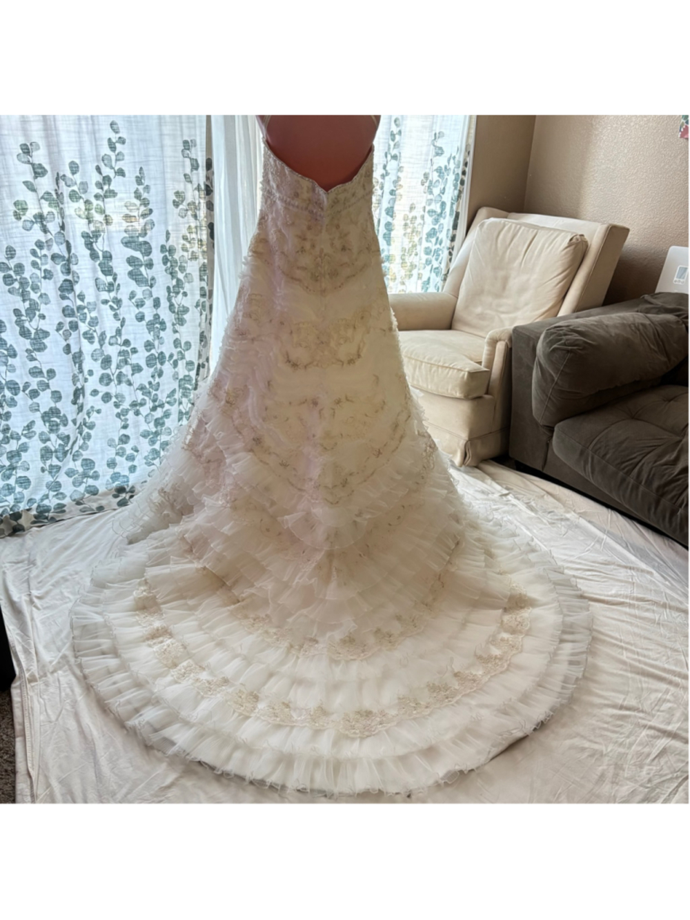 Oleg Cassini CWG352 Ivory Champagne Beaded Wedding Gown Size 16